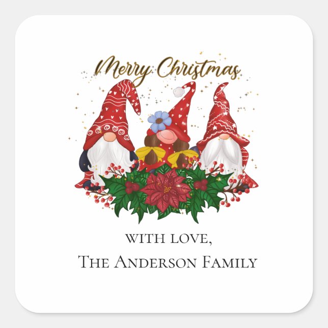 Adesivo Quadrado Gnomos Vermelhos Trendência Festiva (Frente)