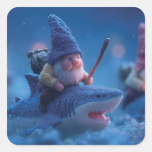 Adesivo Quadrado Gnomos Whimsical Andando em Tubarões