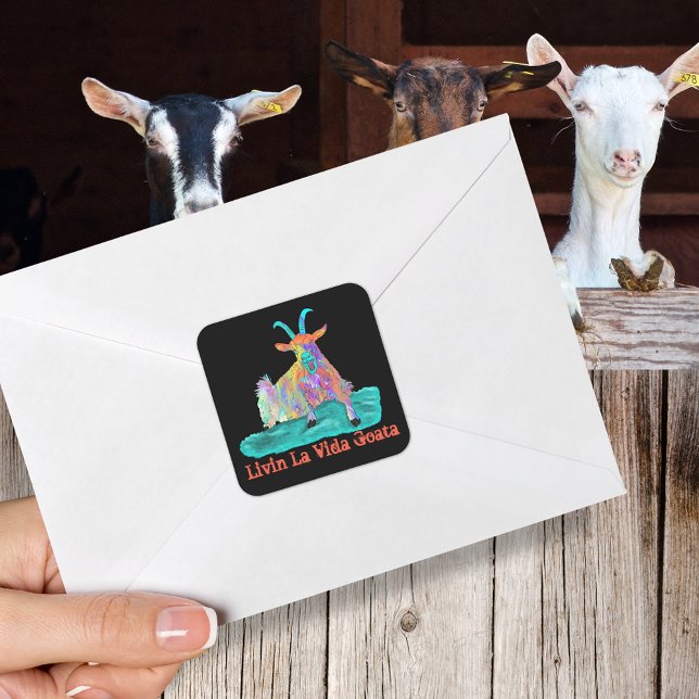 Adesivo Quadrado Goat Gritando Livin La Vida Goata Slogan Engraçado (Funny screaming goat colorful farm animal art livin la Vida Goata Quote sticker)