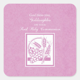 Adesivo Quadrado GodFilha Primeira Comunhão, Rosa