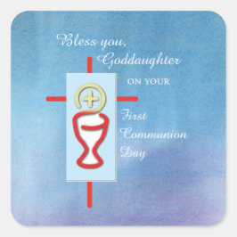 Adesivo Quadrado Godfilha, Primeira Comunhão Sagrada, Turquesa