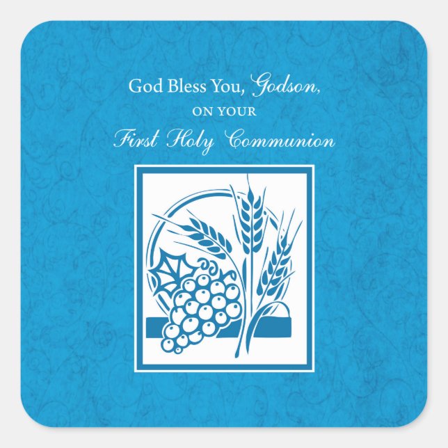 Adesivo Quadrado Godson First Communion, Trigo, Uva Azul (Frente)
