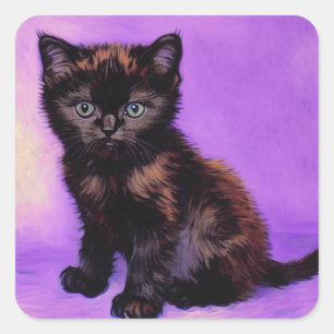Adesivo Quadrado Gogh Style Purple Cat