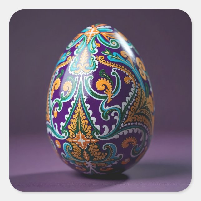 Adesivo Quadrado Gold and Teal Swirl Easter Egg (Frente)