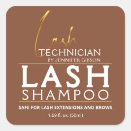 Adesivo Quadrado Gold & Brown Lash Tech Shampoo Sticker | Luxury 
