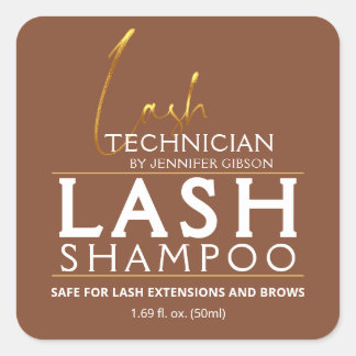 Adesivo Quadrado Gold & Brown Lash Tech Shampoo Sticker | Luxury 