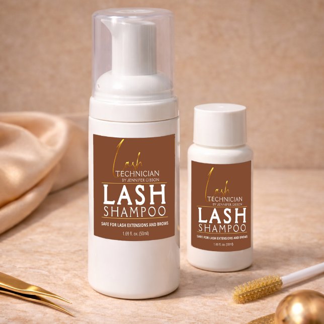 Adesivo Quadrado Gold & Brown Lash Tech Shampoo Sticker | Luxury  (Criador carregado)