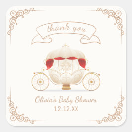 Adesivo Quadrado Gold Elegant Fairytale Carriage Baby Shower 