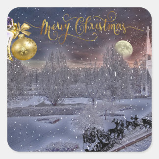 Adesivo Quadrado Gold Elegant Script Merry Christmas Ornament
