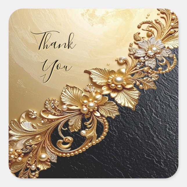 Adesivo Quadrado Gold Floral Embellishments Sticker (Frente)