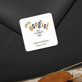 Adesivo Quadrado Gold Sparkle Let's Boogie 60th Birthday