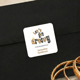 Adesivo Quadrado Gold Sparkle Retro Let's Get Groovy 60th Birthday