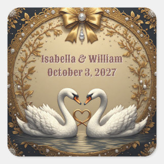 Adesivo Quadrado Gold Wedding Swan Couple Theme 💍