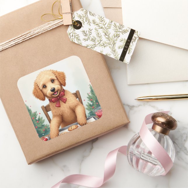 Adesivo Quadrado Golden Doodle Decorating Christmas Cookies (Presentear)