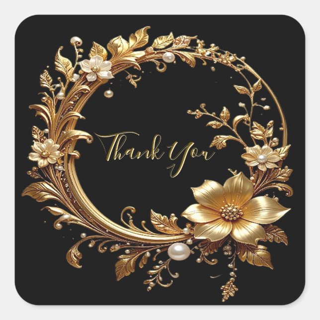 Adesivo Quadrado Golden Floral Ornate Frame Sticker (Frente)