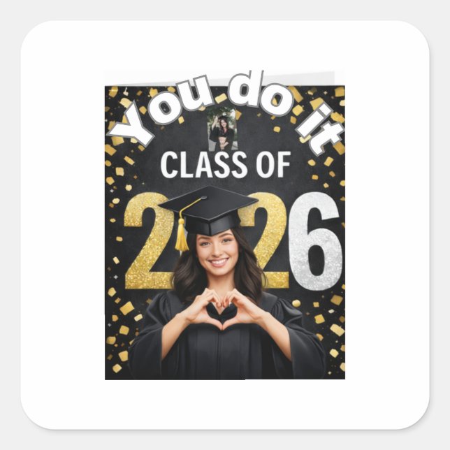 Adesivo Quadrado Golden Graduation Celebration Card – Congratulatio (Frente)