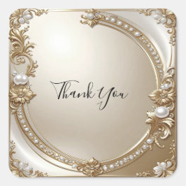 Adesivo Quadrado Golden Ornate Frame with Pearls Sticker