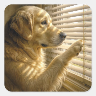 Adesivo Quadrado Golden Retriever Espiando pelas Persianas