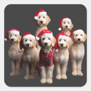 Adesivo Quadrado Goldendoodle de Natal, Cão Labradoodle de Xmas