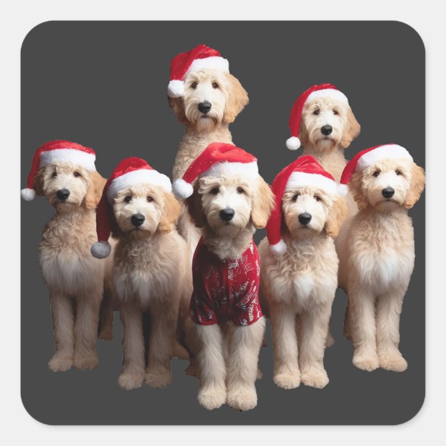 Adesivo Quadrado Goldendoodle de Natal, Cão Labradoodle de Xmas (Frente)