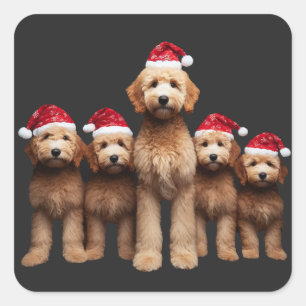 Adesivo Quadrado Goldendoodle de Natal, Xmas Labradoodle Crew
