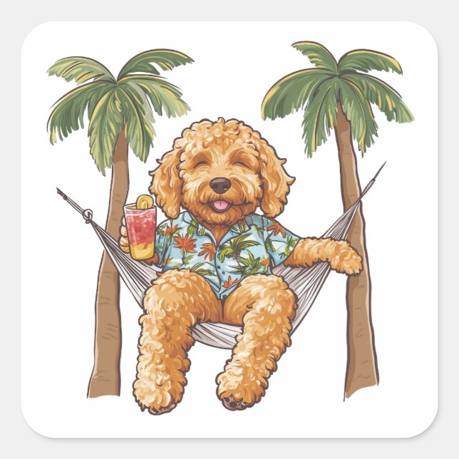 Adesivo Quadrado Goldendoodle Dog In Hawaiian Top (Frente)