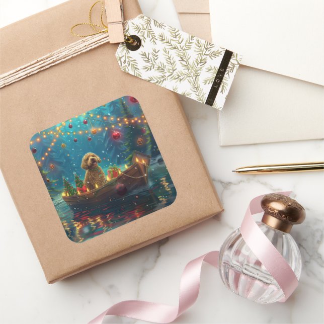 Adesivo Quadrado Goldendoodle Natal Viagem Festiva (Presentear)