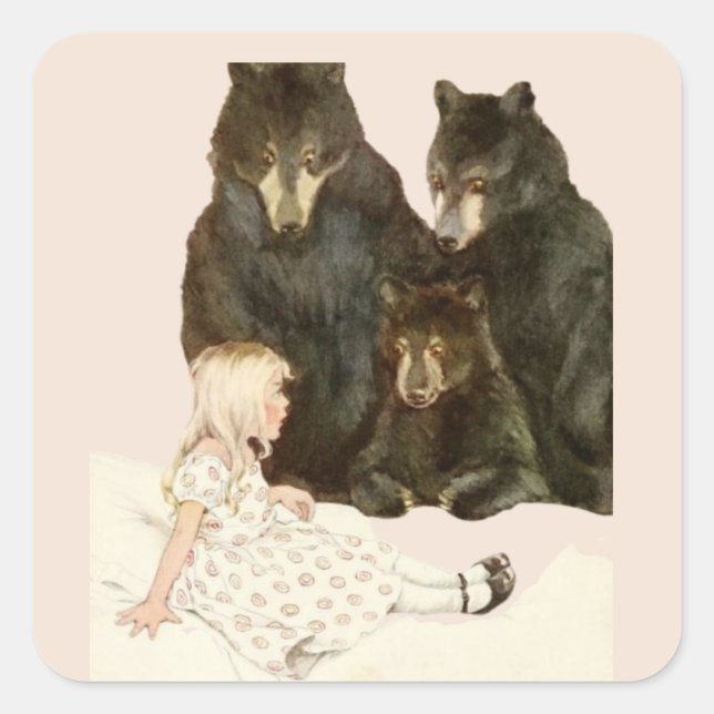 Adesivo Quadrado Goldilocks & the 3 Bears Vintage Illustrations (Frente)