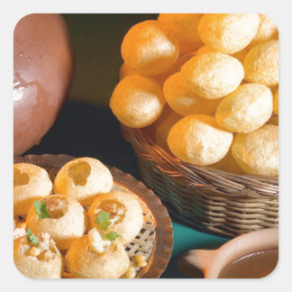 Adesivo Quadrado GOLE GAPPAY Panni Puri Indian Cuisine Snack