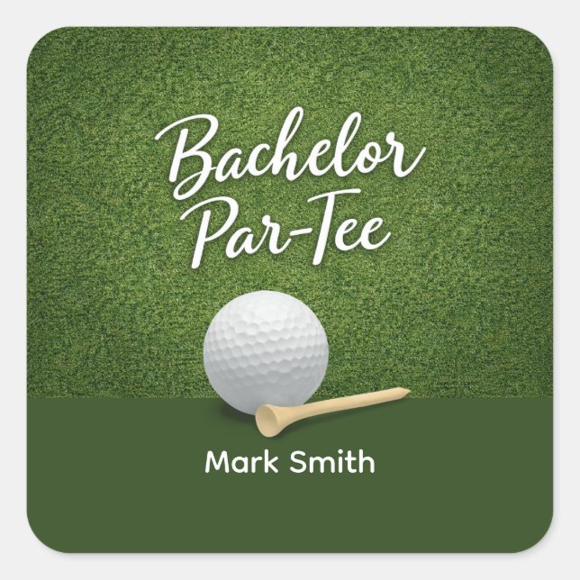 Adesivo Quadrado Golf Bachelor Party on Green  (Frente)