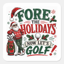 Adesivo Quadrado Golf Feliz Natal com bola e Papai Noel