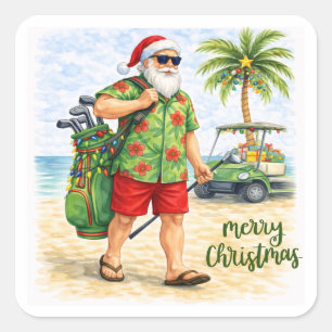 Adesivo Quadrado Golf Feliz Natal Papai Noel Golfista Tema Praia