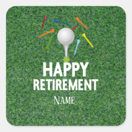 Adesivo Quadrado Golf Happy Retirement em segundo plano verde Cláss