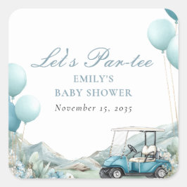 Adesivo Quadrado Golf Let's Par-tee Blue Baby Shower