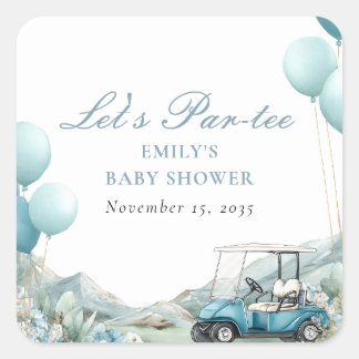 Adesivo Quadrado Golf Let's Par-tee Blue Baby Shower