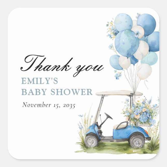 Adesivo Quadrado Golf Let's Par-tee Boy Baby Shower (Frente)