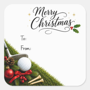 Adesivo Quadrado Golf Natal com boné de Papai Noel em bola de golfe