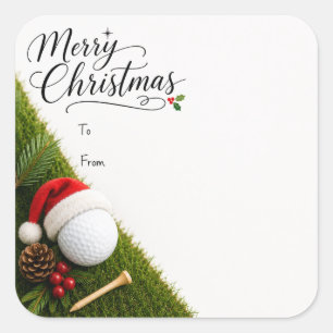 Adesivo Quadrado Golf Natal com boné de Papai Noel em bola de golfe