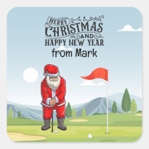 Adesivo Quadrado Golf Papai Noel joga golfe no Natal