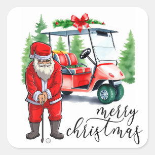 Adesivo Quadrado Golf Papai Noel joga golfe no Natal