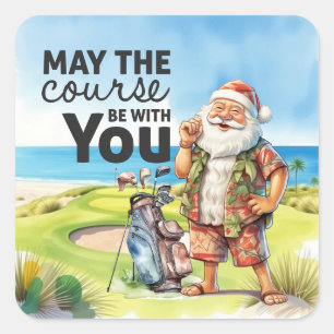 Adesivo Quadrado Golf Summer Christmas com Papai Noel na bandeira