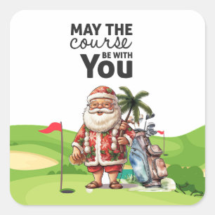 Adesivo Quadrado Golf Summer Christmas com Papai Noel na bandeira