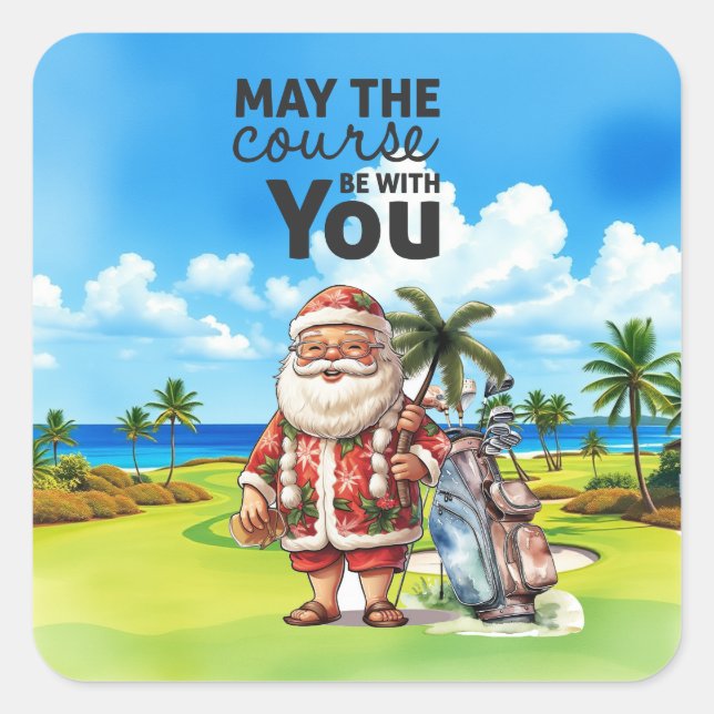 Adesivo Quadrado Golf Summer Christmas com Papai Noel na bandeira (Frente)