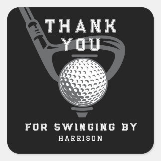 Adesivo Quadrado Golf Theme Birthday Par-tee Thank You Black