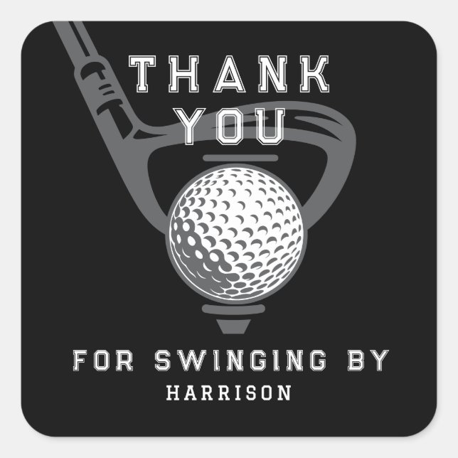 Adesivo Quadrado Golf Theme Birthday Par-tee Thank You Black (Frente)