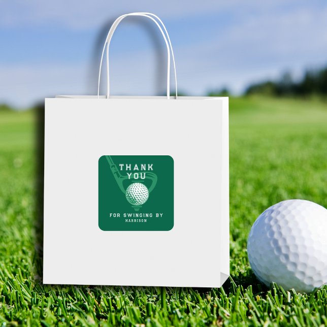 Adesivo Quadrado Golf Theme Birthday Par-tee Thank You Green (Perfect for favors & envelopes.)