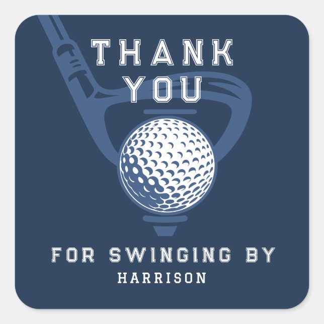 Adesivo Quadrado Golf Theme Birthday Par-tee Thank You Navy Blue (Frente)