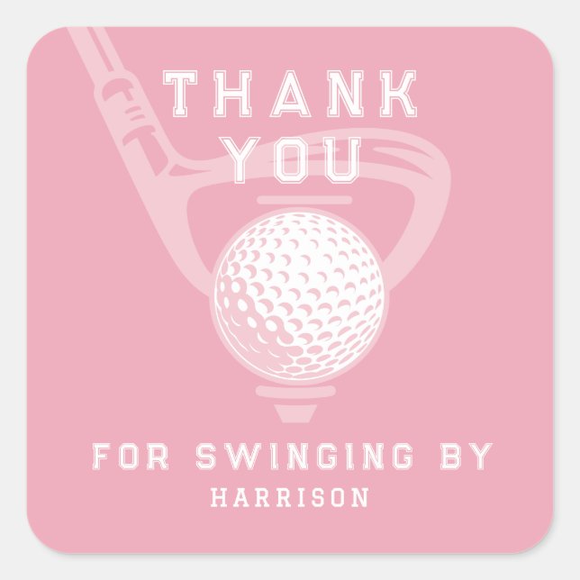 Adesivo Quadrado Golf Theme Birthday Par-tee Thank You Pink (Frente)