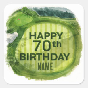 Adesivo Quadrado Golfe Aniversário de 70 anos no green de treino
