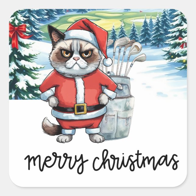 Adesivo Quadrado Golfe de Gato de Natal (Frente)